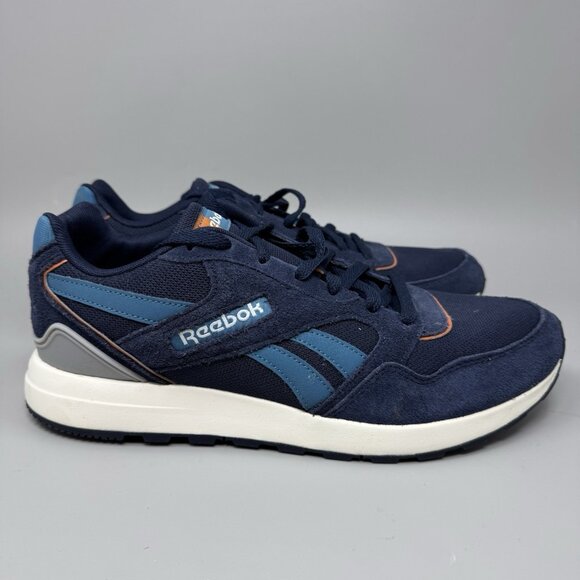 Reebok GL1000 Navy Blue Yellow Suede Classic Running Trainers Size 10.5 Men’s - Picture 1 of 8